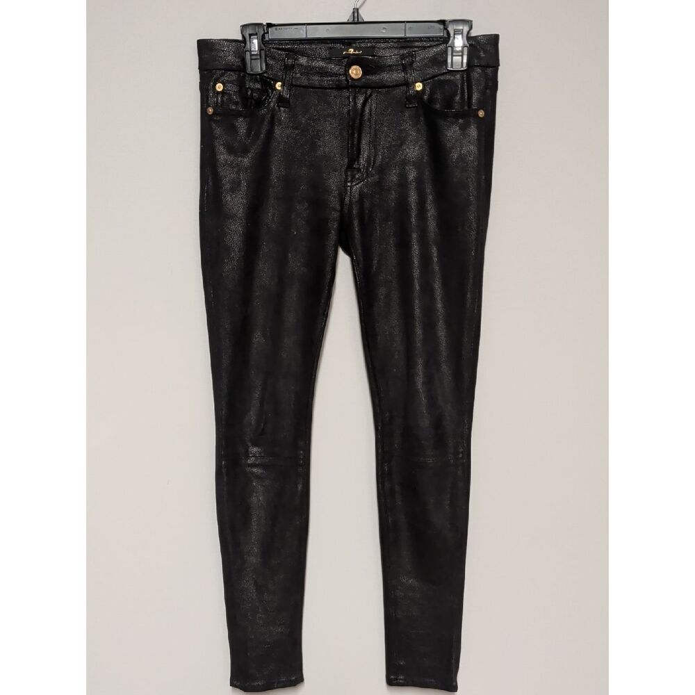7 For All Mankind Black Coated Skinny Pants